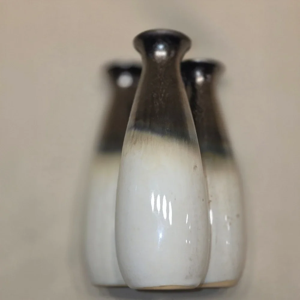 Modern Triple Connected Ceramic Bud Vase Metallic Bronze‎ Ombre White Two Tone
